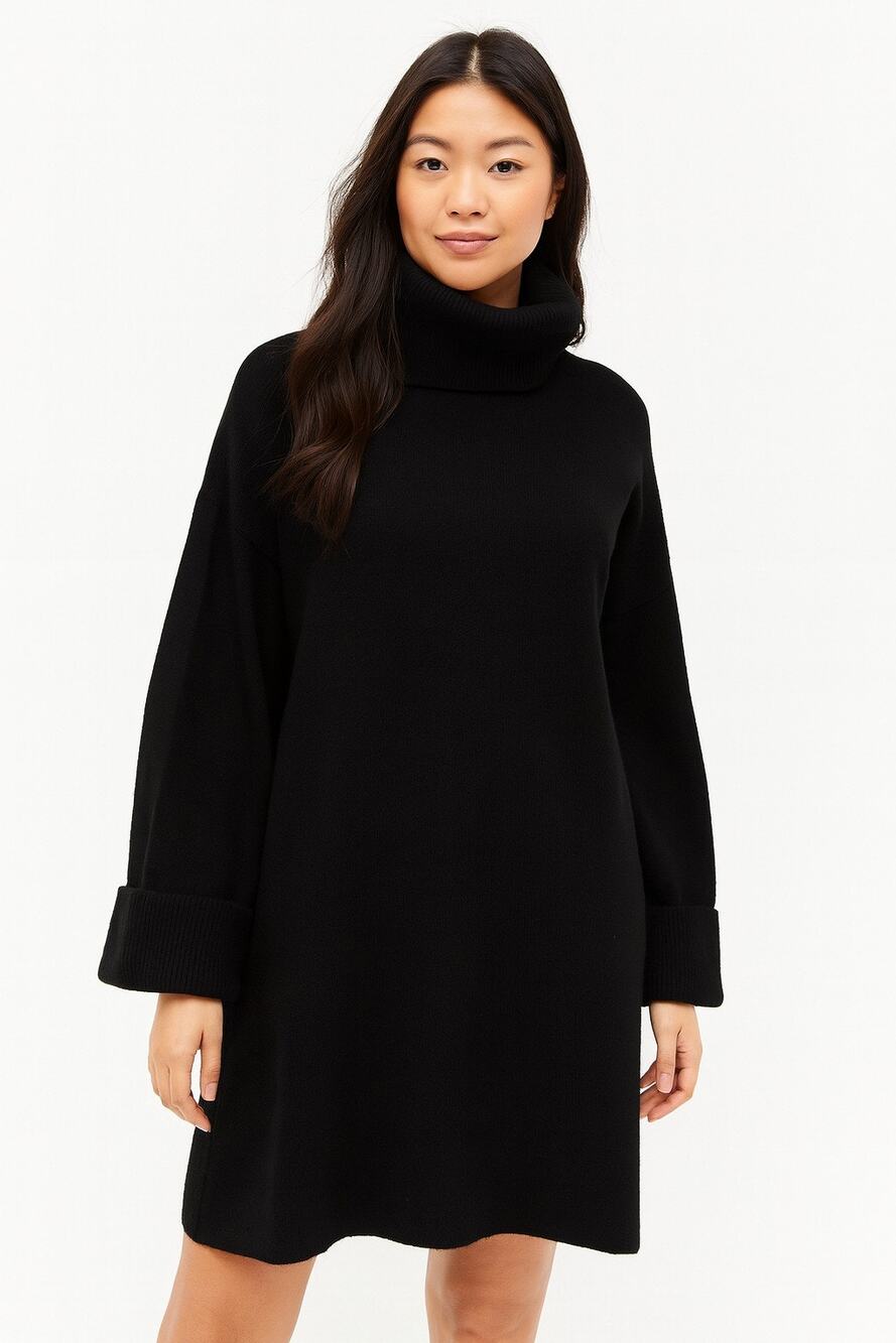 Topshop Women's Black Size Small Ribbed Turtle Neck Long Sleeve Sweater Dress
